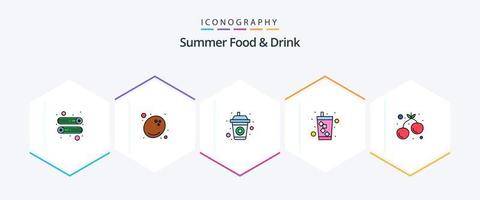 zomer voedsel en drinken 25 gevulde lijn icoon pak inclusief voedsel. kers. drankje. water. drinken vector