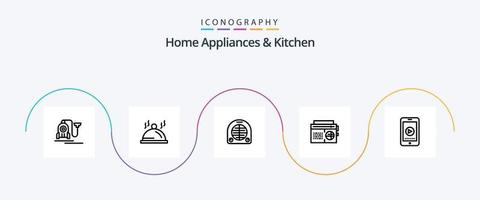 huis huishoudelijke apparaten en keuken lijn 5 icoon pak inclusief keuken. huis. pallat. verwarming. ventilator vector