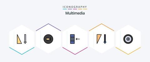 multimedia 25 gevulde lijn icoon pak inclusief . doelwit. gegevens. multimediaal. sorteren vector