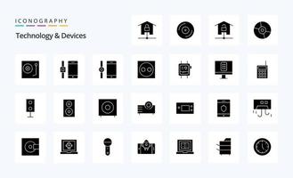 25 apparaten solide glyph icoon pak vector