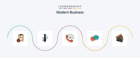 modern bedrijf lijn gevulde vlak 5 icoon pak inclusief kredietkaart. gesprek. interview. chatten. ondersteuning vector