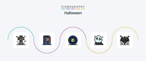 halloween lijn gevulde vlak 5 icoon pak inclusief maan. knuppel. halloween. eng oog. halloween oogbol vector