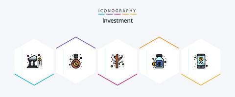 investering 25 gevulde lijn icoon pak inclusief mobiel. bankieren. verdiensten. besparingen. pot vector