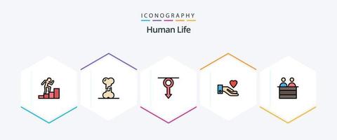 menselijk 25 gevulde lijn icoon pak inclusief jury. rechtbank. menselijk. liefde. hand- vector
