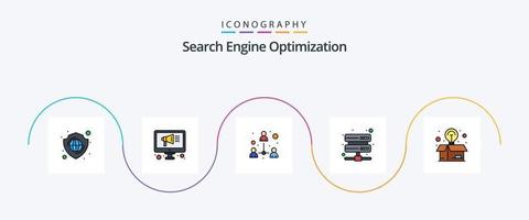 seo lijn gevulde vlak 5 icoon pak inclusief . seo. teamwerk. pakket. doos vector