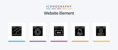 website element glyph 5 icoon pak inclusief browser. alarm. bladzijde. seo. koppel. creatief pictogrammen ontwerp vector