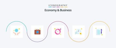 economie en bedrijf vlak 5 icoon pak inclusief document. bedrijf. tijd. investering vector