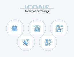 internet van dingen blauw icoon pak 5 icoon ontwerp. slim auto. GPS plaats. online winkelen. technologie. slim vector