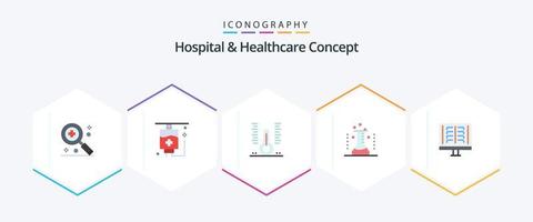 ziekenhuis en gezondheidszorg concept 25 vlak icoon pak inclusief röntgenfoto. radioscopie. Gezondheid. radiologie. medisch vector