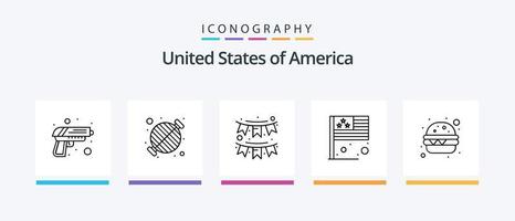 Verenigde Staten van Amerika lijn 5 icoon pak inclusief land. station. cola. politie. ijs room. creatief pictogrammen ontwerp vector