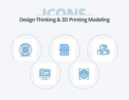 ontwerp denken en d het drukken modellering blauw icoon pak 5 icoon ontwerp. levering. pijl. film. instelling. het dossier vector