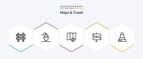 kaarten en reizen 25 lijn icoon pak inclusief . richting. . bouw vector