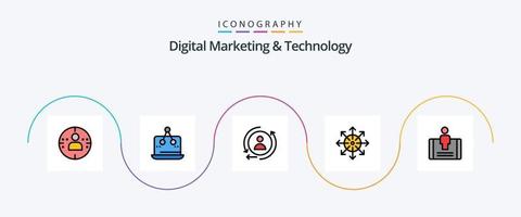 digitaal afzet en technologie lijn gevulde vlak 5 icoon pak inclusief verloving. platform. digitaal. nieuws. reclame vector