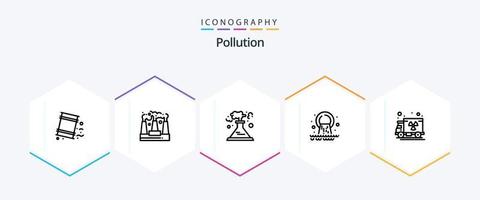 verontreiniging 25 lijn icoon pak inclusief . vrachtwagen. pijp. vervuiling. verspilling vector