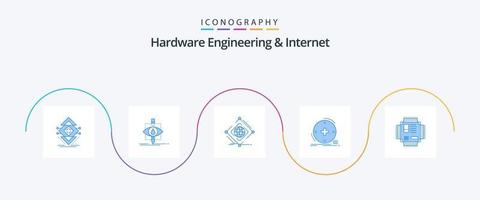 hardware bouwkunde en internet blauw 5 icoon pak inclusief Gezondheid. klinisch. Onderzoek. web. internet vector