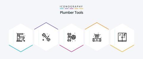 loodgieter 25 lijn icoon pak inclusief . douche. mechanisch. loodgieter. klep vector