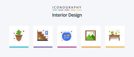 interieur ontwerp vlak 5 icoon pak inclusief kantoor. bureau. schaal. boek. foto. creatief pictogrammen ontwerp vector