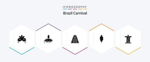 Brazilië carnaval 25 glyph icoon pak inclusief schrijven. veerkracht. chichen itza. viering. braziliaans vector