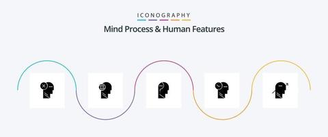 geest werkwijze en menselijk Kenmerken glyph 5 icoon pak inclusief verstand. vraag. wereldbol. verwarren verstand. verwarren vector
