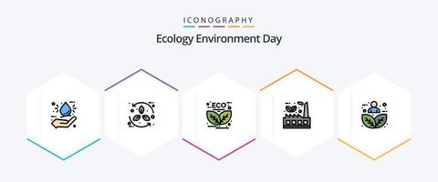 ecologie 25 gevulde lijn icoon pak inclusief fabriek. tekening. recyclen. blad. groen vector