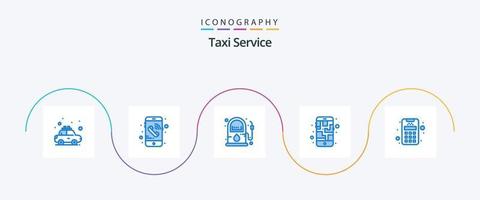 taxi onderhoud blauw 5 icoon pak inclusief machine. kaart. gas. route. mobiel vector