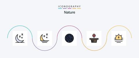 natuur lijn gevulde vlak 5 icoon pak inclusief het weer. zon. natuur. natuur. pot vector