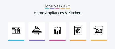 huis huishoudelijke apparaten en keuken lijn 5 icoon pak inclusief schaal. specerijen. elektrisch. fles. zout. creatief pictogrammen ontwerp vector