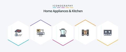 huis huishoudelijke apparaten en keuken 25 gevulde lijn icoon pak inclusief gas. muziek. blender. spreker. woofer vector