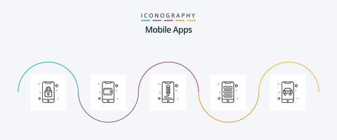 mobiel apps lijn 5 icoon pak inclusief koppel. apps. portemonnee. app. ui vector