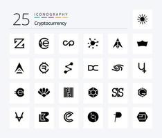 cryptogeld 25 solide glyph icoon pak inclusief munt . crypto . crypto munteenheid. munt vector