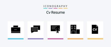 CV hervat glyph 5 icoon pak inclusief . school- . bericht. onderwijs . onderwijs. creatief pictogrammen ontwerp vector
