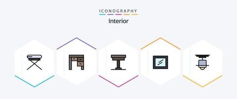 interieur 25 gevulde lijn icoon pak inclusief interieur. decor. stoel. spiegel. tafel vector