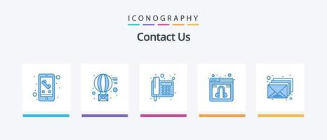 contact ons blauw 5 icoon pak inclusief postvak IN. onderhoud. fax. online. chatten. creatief pictogrammen ontwerp vector