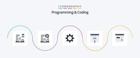 programmering en codering vlak 5 icoon pak inclusief codering. app. ontwikkelen. werkwijze. ontwikkelen vector