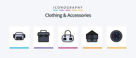 kleding en accessoires lijn gevulde 5 icoon pak inclusief koffer. bedrijf. kleden. aktentas. bagage. creatief pictogrammen ontwerp vector