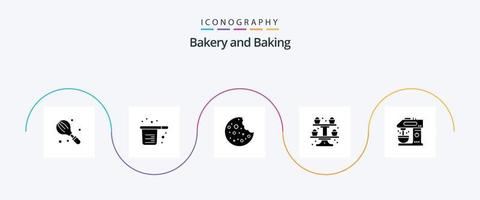 bakken glyph 5 icoon pak inclusief cafe. koekje. kopjes. Koken. plak vector