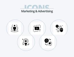 afzet en reclame glyph icoon pak 5 icoon ontwerp. marketing. reclame. liefde. marketing. focus vector
