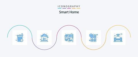 slim huis blauw 5 icoon pak inclusief deur. beschermen. kabeltelevisie. huis. toezicht vector