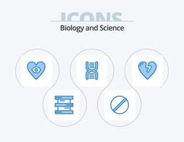 biologie blauw icoon pak 5 icoon ontwerp. hart aanval. natuurkunde. wetenschap. onderwijs. biologie vector