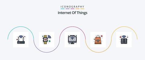 internet van dingen lijn gevulde vlak 5 icoon pak inclusief spreker. huis. slim. elektronisch. online boodschappen doen vector