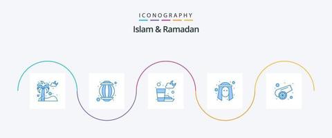 Islam en Ramadan blauw 5 icoon pak inclusief Islam. arabier. water. persoon. Mens vector