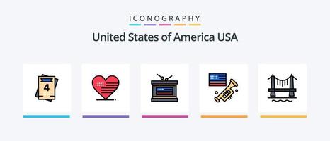 Verenigde Staten van Amerika lijn gevulde 5 icoon pak inclusief Verenigde. kaart. thee. Verenigde Staten van Amerika. brand. creatief pictogrammen ontwerp vector