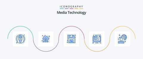 media technologie blauw 5 icoon pak inclusief scherm. papier. wolk. krant. vorm vector
