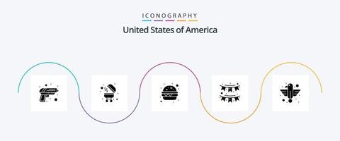 Verenigde Staten van Amerika glyph 5 icoon pak inclusief vogel. Amerikaans. snel voedsel. guirlande. decoratie vector
