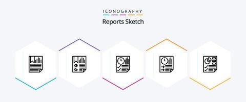 rapporten schetsen 25 lijn icoon pak inclusief bladzijde. bars. bladzijde. tijd. bladzijde vector