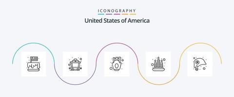 Verenigde Staten van Amerika lijn 5 icoon pak inclusief bescherming. hoofd. chips. licht. kaars vector