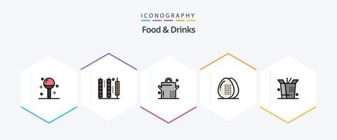voedsel en drankjes 25 gevulde lijn icoon pak inclusief voedsel. voedsel. vlees. ei. Koken vector