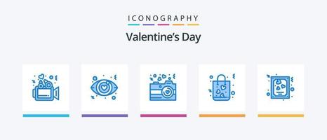 valentijnsdag dag blauw 5 icoon pak inclusief liefde. kaart. liefde. winkelen. geschenk. creatief pictogrammen ontwerp vector