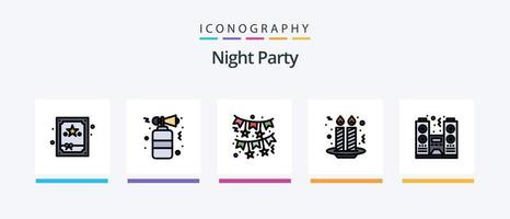 nacht partij lijn gevulde 5 icoon pak inclusief wijn. nacht. lichten. viering. nacht. creatief pictogrammen ontwerp vector
