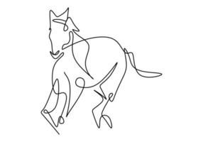 een enkele lijntekening van de identiteit van het bedrijfslogo van het elegantie paard. lopend paard. pony paard zoogdier dier symbool concept. continu een regel enkele vector